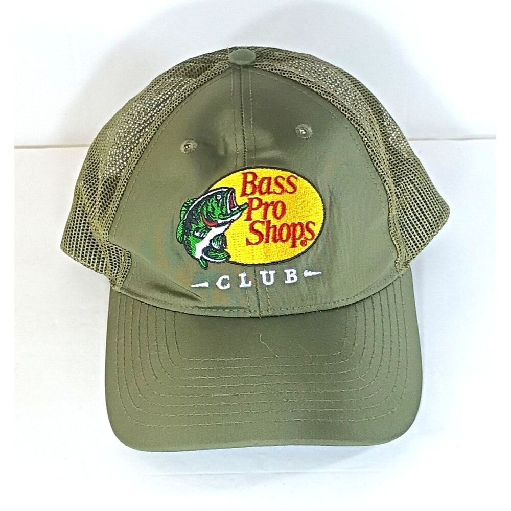 Bass Pro Shops Club Trucker Hat Olive Green Leaping Bass Logo Patch Snapback